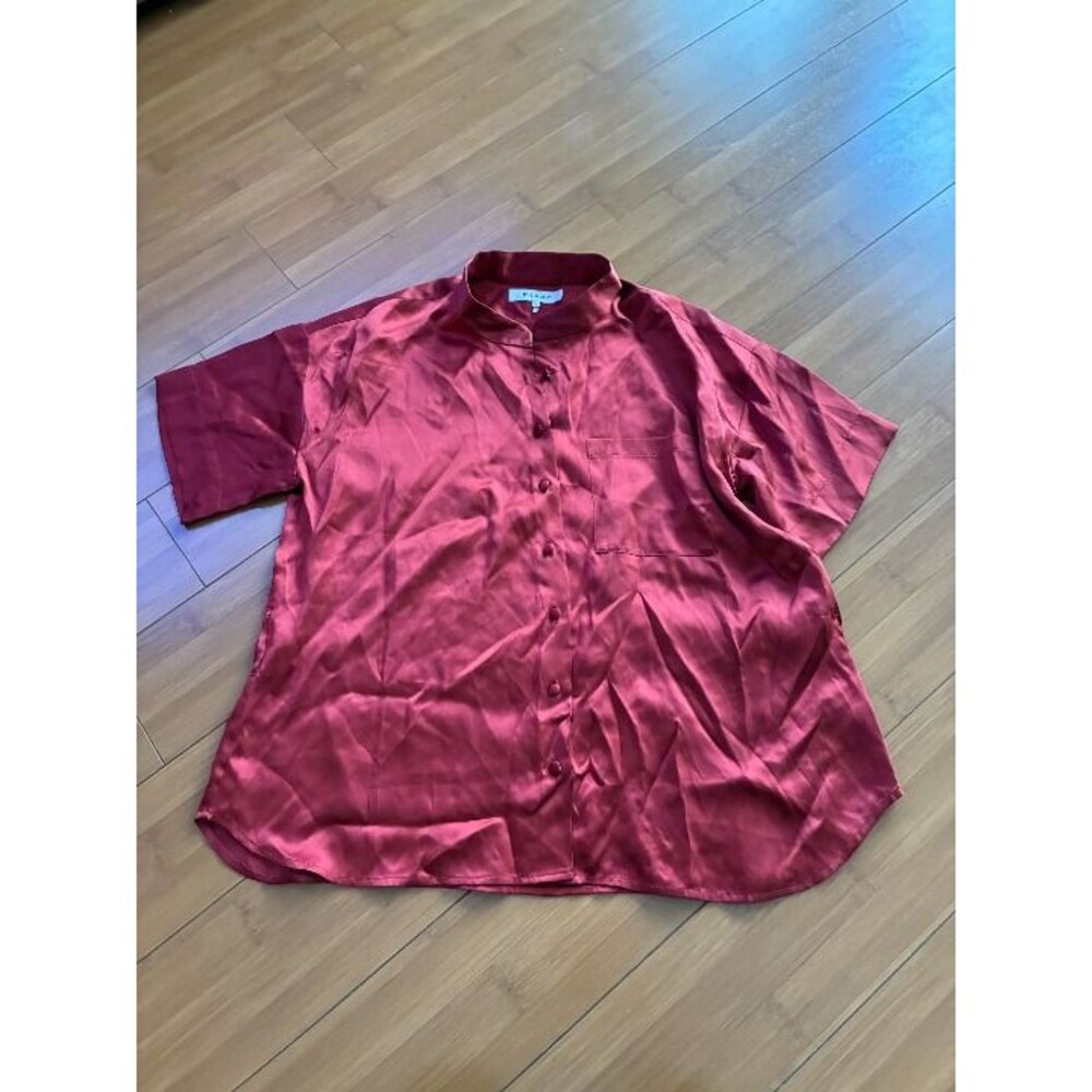 Frame Red Short Sleeve Button Up Silk Top Women's XS